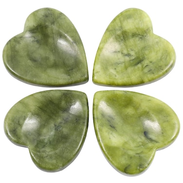 mookaitedecor Green Jade Thumb Worry Stone, Pocket Palm Stones Crystal Healing Reiki Stress Relief Pack of 4, Heart Shape
