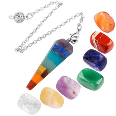 mookaitedecor Healing Crystals Set,7 Chakra Stones &amp; Dowsing Crystal Pendulum Meditation Kits for Reiki,Balancing