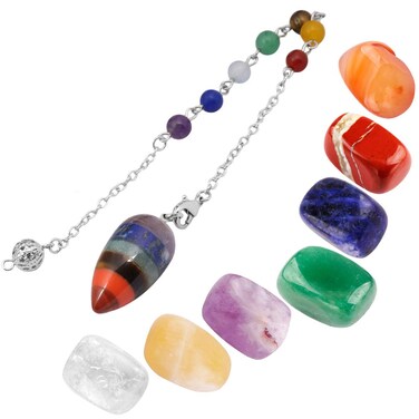 mookaitedecor Healing Crystals Set,7 Chakra Stones &amp; Dowsing Crystal Pendulum Meditation Kits for Reiki,Balancing