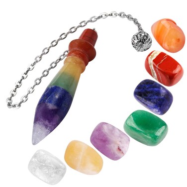 mookaitedecor Healing Crystals Set,7 Chakra Stones &amp; Dowsing Crystal Pendulum Meditation Kits for Reiki,Balancing