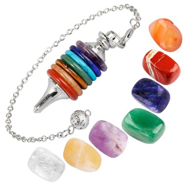 mookaitedecor Healing Crystals Set,7 Chakra Stones &amp; Dowsing Crystal Pendulum Meditation Kits for Reiki,Balancing