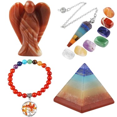 mookaitedecor Healing Crystals Set,7 Chakra Stones &amp; Dowsing Crystal Pendulum Meditation Kits for Reiki,Balancing