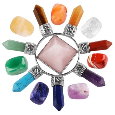 mookaitedecor Healing Crystals Set,7 Chakra Stones &amp; Rose Quartz Energy Generator Kits for Reiki,Balancing
