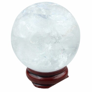 mookaitedecor Natural Rock Quartz Crystal Ball with Wood Stand, Healing Crystals Sphere Sculpture Home Decoration, 1.55"-1.75