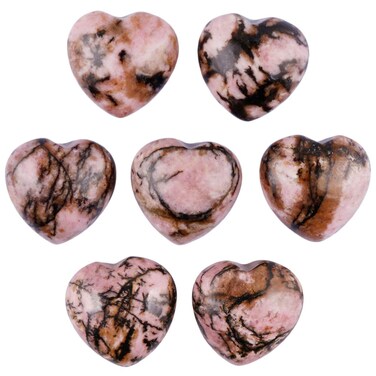 mookaitedecor Rhodonite Crystal Heart Shaped Worry Stone, Puffy Crystal Pocket Palm Stones for Chakra Energy Healing Decoration 0.98 Inch, Pack of 5