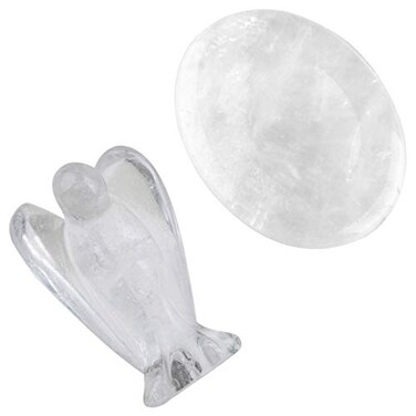 mookaitedecor Rock Quartz Thumb Worry Stone &amp; Guardian Angel Statue Figurines Pocket Stones for Crystal Healing Home Decor