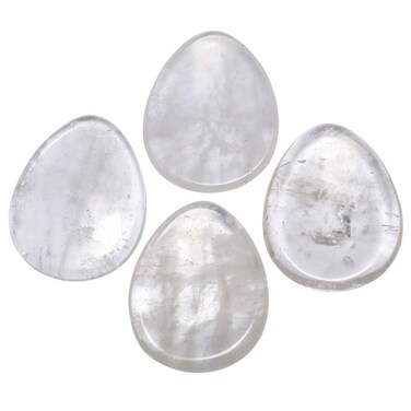 mookaitedecor Rock Quartz Thumb Worry Stone, Pocket Palm Stones Crystal Healing Reiki Stress Relief Pack of 4, Teardrop Shape