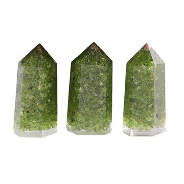 mookaitedecor Set of 3 Peridot Healing Crystal Wands 2 Inch, Polished Tumbled Stone Points 6 Faceted Reiki Chakra Meditation Therapy Decor