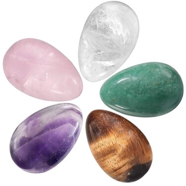mookaitedecor Set of 5 Mixstones Pocket Palm Stone Egg-Shape Gemstones Polished Worry Stones Crystal Kit for Healing Reiki Balancing
