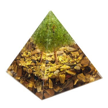 mookaitedecor Tree of Life Peridot &amp; Tiger Eye Crystal Orgone Pyramid Energy Generator Stone for Chakra Reiki Balancing Protection