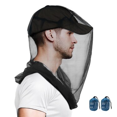Mosquito Head Net for Insects, 2 Pack, Premium Bug Net for Head, Fly &amp; Bug Protection   Ultra Large &amp; Long, Finest Holes for Camping, Hiking, Fishing, Gardening, Fits All Hats for Men &amp; Women