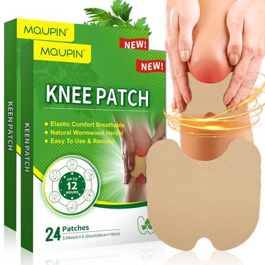 MQUPIN 48Pcs Knee Patches, Natural Knee Pain Relief Patch, Warming Herbal Patches for Pain Relief Bone on Bone, Wormwood Patches for Pain, Patches for Pain Relief Extra Strength Up to 12 Hours.