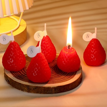 MTLEE 12 Pcs Strawberry Candle Fruit Shaped Candle Mini Scented Decorative Soy Wax Cute Decoration for Birthday Cake Party Bath Yoga Spa Aesthetic Wedding Gift Table Photo Decor