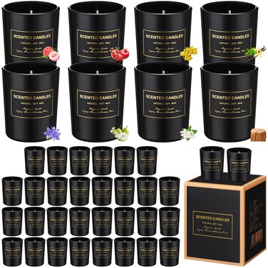 MTLEE 48 Pcs Scented Candles Bulk Thank You Gift Candles Set for Women Aromatherapy Soy Wax Jar Home Long Lasting for Employees Wedding Mother's Day Teacher Birthday Gift(Black)