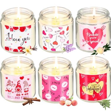 MTLEE 6 Pack Valentine's Day Scented Candles Set 3.5 oz Romantic Valentines Day Aromatherapy Candles Gifts for Her Stress Relief Wax for Couples Home Bathroom Wedding Party