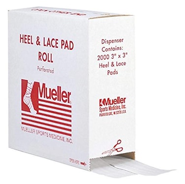 Mueller 63555 Heel &amp; Lace Pad with Dispenser, 3" Width, 3" Length, Pack of 2000