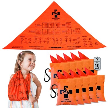 Mult Tool - Tourniquet, Triangle Bandage, Arm Sling, Pressure Bandage and Splint in Quick-Draw Bag w/Attachment - First Aid Kit Survival Essentials - Emergency Survival Kit, 10-Pack