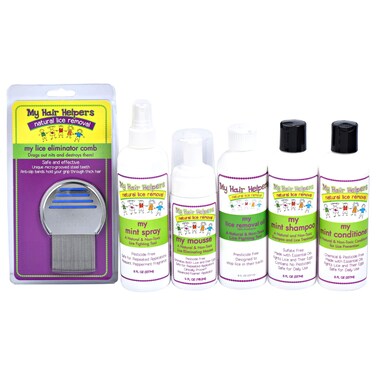 My Hair Helpers Deluxe Family-Size Head Lice Kit Includes Nit Comb, Mousse, Mint Shampoo and Conditioner, Spray, and Dimethicone Oil, Works on 2-4 Kids