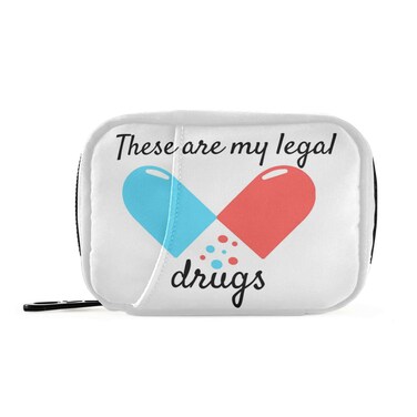 Naanle Blue and Red Pill Box 7 Day Case Bag Travel Organizer with Zipper Portable Weekly Compact Size for Vitamin Supplement Holder A Cartoon White 4.6 x 3.14 x 1.88 Inch