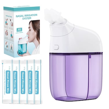 Nasal Irrigation System with 30 Saline Packets Nasal Care, Sinus Rinse Machine, Nasal Rinse Machine, Nasal Cleaner with Auto Waste Collection Function for Sinus, Nasal Allergies - Purple