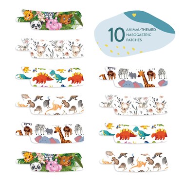 Nasogastric or Oxygen Tube precut Adhesive Tape Animal Mix x 10 Pack. (Left Side)