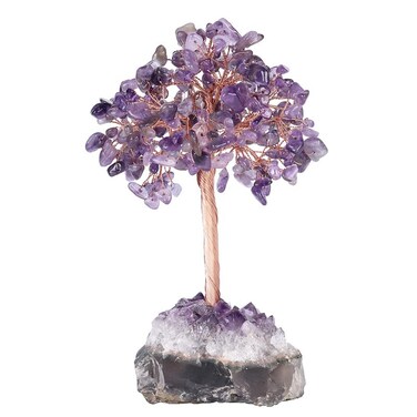 Natural Healing Stones Crystal Tree on Amethyst Druzy Base Bonsai Tree of Life for Health and Luck Healing, Home Office Indoor Outdoor Decor, Amethyst