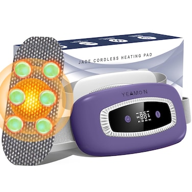 Nature Jade Electric Heating Pad, Portable Menstrual Heating Pad, 6 Hours Battery Life Portable Cordless Rechargealbe Reusable Massage Heating Pad for Cramps,Back Pain Relief(Light Purple)