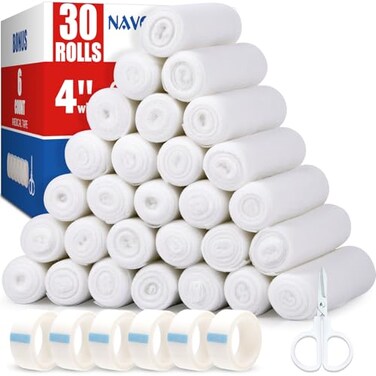 Navona 30 Pack Gauze Rolls Bandages, 4 in x 4.1 Yards, Individually Wrapped Breathable Rolled Gauze, Mummy Wraps, Premium First Aid Supplies &amp; Medical Supplies for Wounds