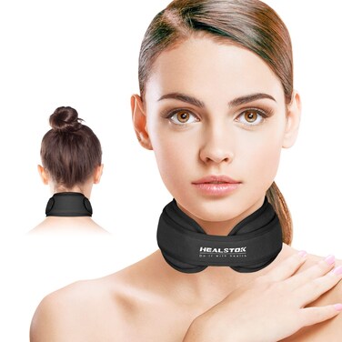 Neck Ice Pack Wrap,Cervical Ice Pack,Cold Compress Ice Packs for Neck Injuries Reusable Cold &amp; Hot Therapy Adjustable Flexible Gel Migraine Ice Head Wrap for Neck Pressure (Black)