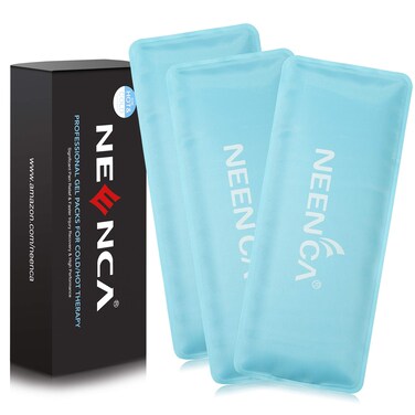 NEENCA Reusable Ice Pack(3 Packs of 4*9 Inches), Soft Touch Gel Packs for Hot &amp; Cold Therapy. Flexible Gel Ice Packs for Swelling,Bruises,Surgery, Sprains,Muscle Pain,Injuries Recovery,Instant Relief