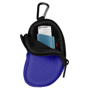Neoprene Asthma Inhaler Holder, Protective Portable Travel Handy Holster, Lightweight Carrying Case with Carabiner Clip and Mesh Pocket Inside, Inhaler Not Included (Case Only) (Navy)