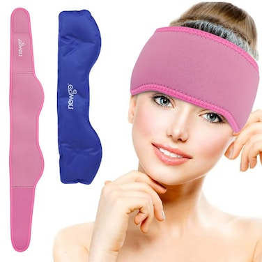 NEWGO Headache Ice Pack Head Wrap for Migraines, FSA or HSA Eligible Cold Pack Head Ice Therapy Wrap for Headache Relief, Tension, Sinus Pain, Chemo, Head Injuries - Rosered