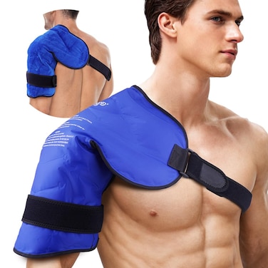 NEWGO Shoulder Ice Pack Wrap for Injuries Reusable Gel Ice Pack for Shoulder Pain Relief, Bursitis, Tendonitis, Swelling - Blue
