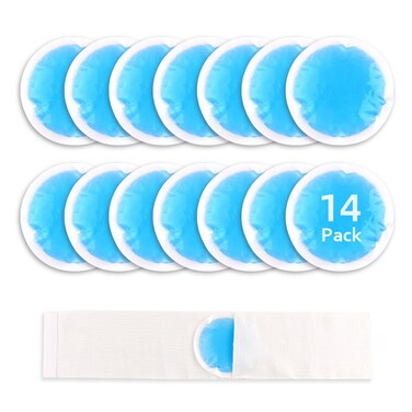 NEWGO Small Ice Packs for Injuries, 14 Pack Round Ice Packs for Face, Hot and Cold Gel Ice Pack Circular Cold Compress with Cloth Backing &amp; Sleeve for Pain Relief, Toothaches, Breast Surgery