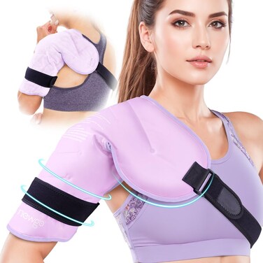 NEWGO XL Shoulder Ice Pack Wrap Reusable Gel Ice Pack for Shoulder Injuries &amp; Pain Relief, Bursitis, Tendonitis, Swelling - Purple