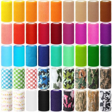 Newwiee 45 Rolls 4 Inch x 5 Yards Cohesive Bandage Tape Self Adhesive Bandage Elastic Stretch Athletic Tape Bulk Vet Wrap Non Woven Self Adherent Wrap for First Aid Supply Wrist Sports, 45 Styles