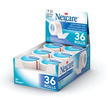 Nexcare Micropore Gentle Paper First Aid Tape, 1 in x 10 yds, Ideal For Securing Gauze And Dressings, Wrapped, 36 Count