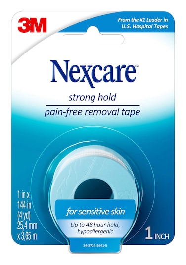 Nexcare Strong Hold Pain-Free Removal Tape, Silicone Adhesive, Secures Dressing and Lifts Away Cleanly - 1 In x 4 Yds, 1 Roll of Tape