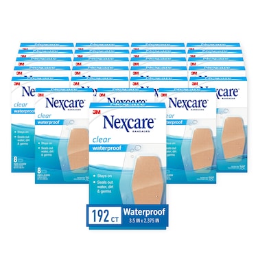 Nexcare Waterproof Bandages, Stays on in the Pool, Holds for 12 Hours, Clear Bandages for Knees and Elbows - 8 Pack Waterproof Bandages