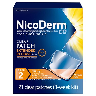 NicoDerm CQ Nicotine Patches to Help Stop Smoking with Behavioral Support Program, 14mg, Step 2-21 Count
