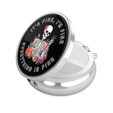 Nipichsha Pill Box, Small Pill Case for Purse &amp; Pocket, Cute Travel Medicine Organizer, Portable Medicine Container Holder to Hold Vitamins, Medication, Fish Oil &amp; Supplement, Flower Skull