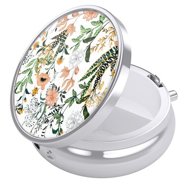 Nipichsha Pill Box, Small Pill Case for Purse &amp; Pocket, Cute Travel Medicine Organizer, Portable Medicine Container Holder to Hold Vitamins, Medication, Fish Oil &amp; Supplement, Flowers Illustration