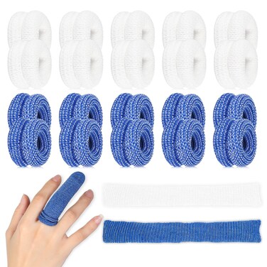 Nuanchu Tubular Bandage Finger Roll Cotton Finger Cots Elastic Thumb Gloves Dressings Fingertips Gauze Blue White Disposable Bandages for Thumb Sprains and Swelling 15 x 600 mm(20 Pcs)