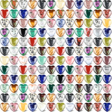 Nuenen 150 Pcs Worry Stones Natural Heart Shaped Stone Bulk Mother's Day Gifts Assorted Heart Gemstone 0.8'' Love Healing Crystal Chakra Pocket Witch Crystal for Witchcraft Reiki Balancing(Cute)