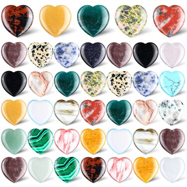 Nuenen 40 Pcs Mothers' Day Heart Shaped Worry Stones Bulk 1 Inch Love Healing Heart Rystal Stone Mini Pocket Assorted Polished Rock Gemstones for Valentine Kindness Affirmation Anxiety Gift(Elegant)