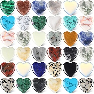 Nuenen 40 Pcs Mothers' Day Heart Shaped Worry Stones Bulk 1 Inch Love Healing Heart Rystal Stone Mini Pocket Assorted Polished Rock Gemstones for Valentine Kindness Affirmation Anxiety Gift(Stylish)