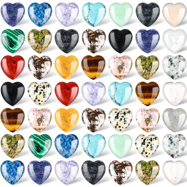 Nuenen 72 Pcs Natural Heart Shaped Crystal Stone 0.8'' Worry Stone Bulk Heart Palm Pocket Healing Carved Love Mini Gemstone Decor for Valentines Witchcraft Meditation(Classic Style)
