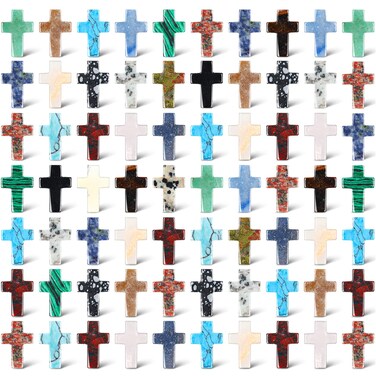 Nuenen 75 Pcs Cross Crystal Stones Bulks 1 Inch Cross Shaped Worry Stone Charm Palm Pocket Stone for crafts Necklace Bracelet Jewelry Making Witchcraft Easter Decor Gift(Elegant)
