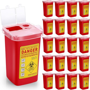 Nuogo 20 Pcs 1 Quart Flip Top Sharps Container Sharps Disposal Container Small Trash Bin Portable for Tattoo Parlors Use Office Barbershop Home Travel Use