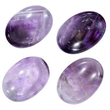 Nupuyai 4pcs Oval Shape Polished Thumb Worry Stones Pocket Palm Stone Healing Massage Crystal, Amethyst
